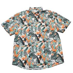 BUC-EE'S Beaver Surfboards Floral Hawaiian Aloha Button Up Collared Shirt